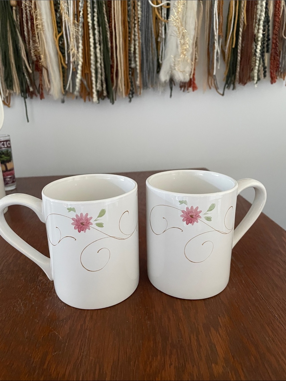 White Floral Ceramic Coffee Mug set of 2  - Pink Flower Design by Corelle